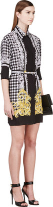 Versace Black & Gold Silk Mixed Check Print Dress