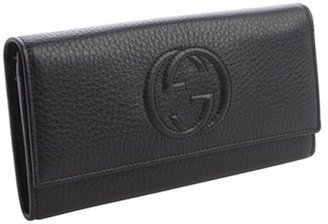 Gucci black leather GG logo snap cover continental wallet