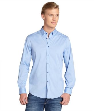 Report Collection blue long sleeve solid stretch button down shirt