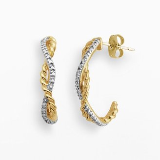 18k Gold Over Silver Diamond Accent Crisscross J-Hoop Earrings