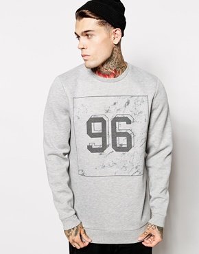 ASOS Longline Sweatshirt With 96 Print In Neoprene - Grey marl