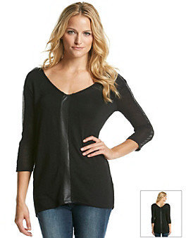 Jessica Simpson Long Sleeve Hatchi Sweater With Faux Leather Strip