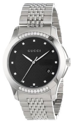 Gucci Men's YA126408 G-Timeless Medium Diamond Black Dial Steel Watch