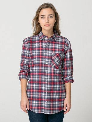 American Apparel Unisex Plaid Flannel Long Sleeve Button-Up with Pocket