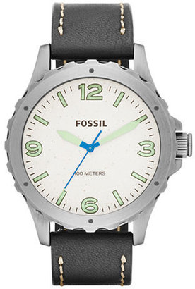 Fossil Nate Three Hand Leather Watch   Black