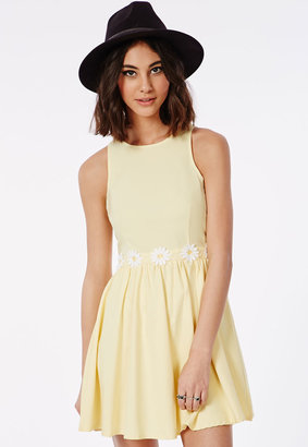 Missguided Allyn Yellow Daisy Waistband Skater Dress