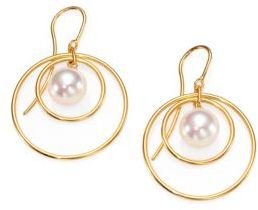 Majorica 10MM Round White Pearl Circle Drop Earrings/Goldtone