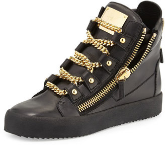 Giuseppe Zanotti Men's Chain-Strap High-Top Sneaker, Black/Gold