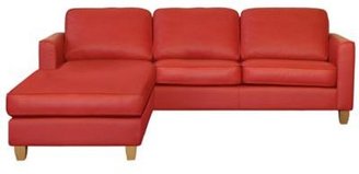 Debenhams Red leather 'Dante' left hand facing corner chaise sofa with light wood feet