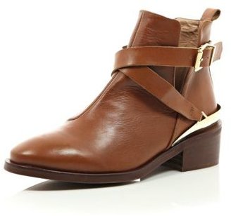 River Island Brown leather low heeled cut out ankle boots