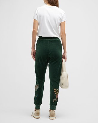 Johnny Was Bianca Floral-Embroidered Velour Sweatpants