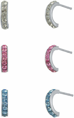 JCPenney FINE JEWELRY Girls Sterling Silver Multicolor Crystal Hoop 3-pr. Earring Set