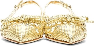 Dolce & Gabbana Gold Braided Leather Slingback Flats