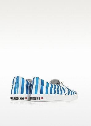 Moschino Blue and White Striped Canvas Slip-On