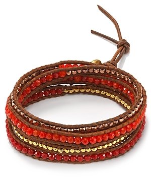 Chan Luu Red Coral & Two-Tone Nugget Five Wrap Bracelet