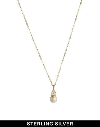 ASOS Gold Plated Sterling Silver Faux Pearl & Crystal Necklace