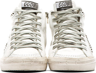 Golden Goose White Leather Studded Slide Sneakers