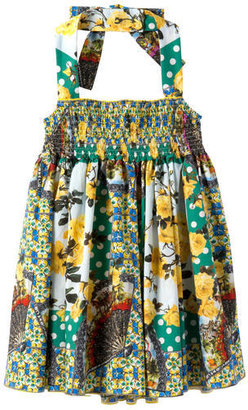 Dolce & Gabbana Signature print cotton poplin dress with smocks - Yellow and green