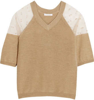 Chloé Tulle-paneled cashmere top