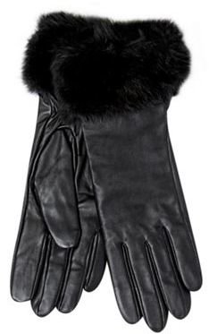 J by Jasper Conran Designer black leather faux fur cuff gloves