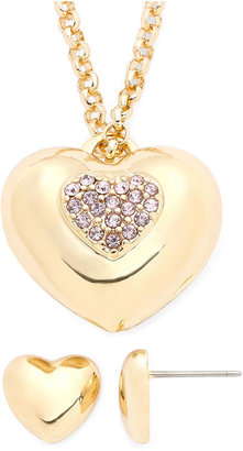 JCPenney MONET JEWELRY Monet Gold-Tone Pink Heart Locket Pendant Necklace and Earring Set