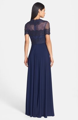 JS Collections Scalloped Lace & Jersey Gown