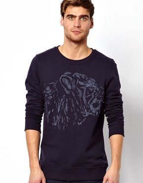 Selected Sweatshirt Tiger Puff Print - Peacoat