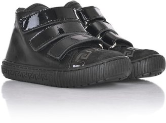 Versace Boys Black Leather Velcro High Top Trainers