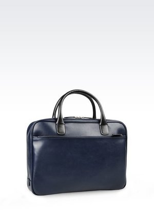 Giorgio Armani Briefcase In Calfskin And Leather