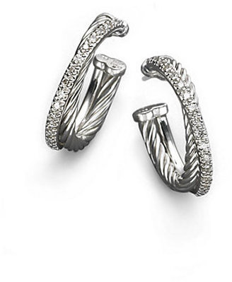 David Yurman Crossover Small Hoop Earrings with Diamonds