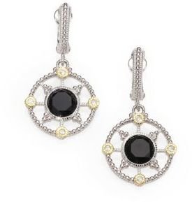 Judith Ripka White Sapphire, Black Onyx, Sterling Silver and 14K Yellow Gold Earrings