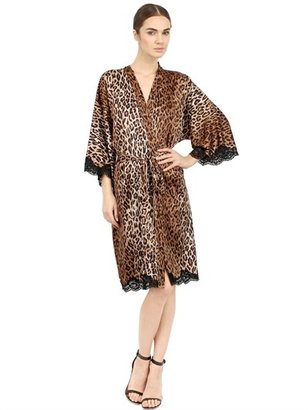 Dolce & Gabbana Lace On Printed Leopard Satin Robe