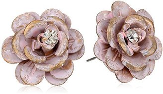 Betsey Johnson Pinktina" Patina Flower Stud Earrings