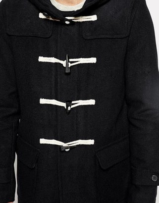 ASOS Wool Duffle Coat In Navy