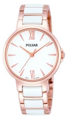 Pulsar Ladies white dial analogue ceramic bracelet watch