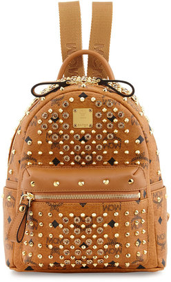 MCM Gold Visetos Mini Leather Backpack, Cognac