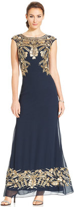 JS Collections Cap-Sleeve Embellished Gown