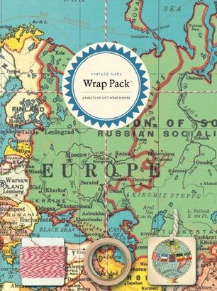 Cavallini Papers 4-Sheet Wrap Pack, Vintage Maps