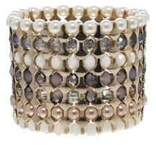 French Connection Facet Bead & Pearl Stretch Bracelet - Gold