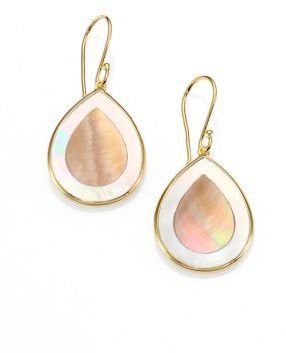 Ippolita Polished Rock Candy Brown Shell, Mother-of-Pearl & 18K Yellow Gold Teardrop Earrings
