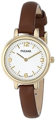 Pulsar Women's PM2088 Easy Style Collection Gold-Tone Stainless Steel Watch with Brown Leather Band