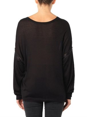 L'Agence Embellished-sleeve silk-blend sweater