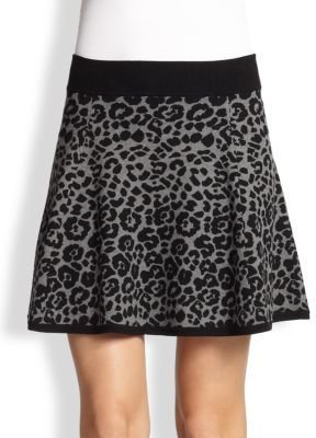 Milly Cheetah-Print Jacquard Flared Skirt