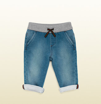 Gucci Baby Blue Denim Jogging Pant With Knit Detail