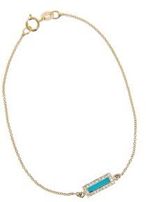 Jennifer Meyer Short Turquoise Inlay Bar Bracelet with Diamonds - Yellow Gold