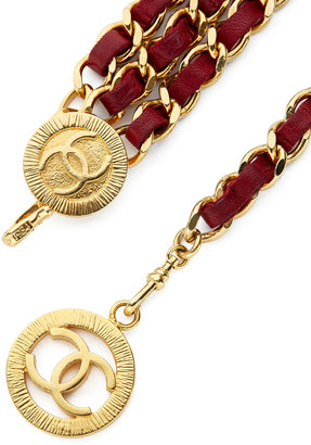 Chanel Vintage Triple Strand Interwoven Red Leather & Chain Link Logo Medallion Belt