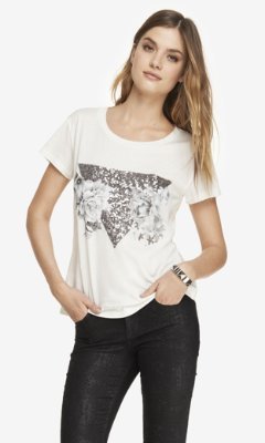 Express Graphic Boxy Tee - Flowers And Sequins