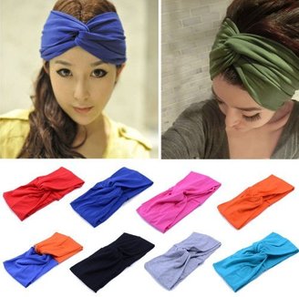MERSUII Headbands, Women Lady Girls Colored Wide Yoga Headband Strech Hairband Elastic Hair Bands Turban Twist Head Wrap Twisted Knotted Knot (Black)