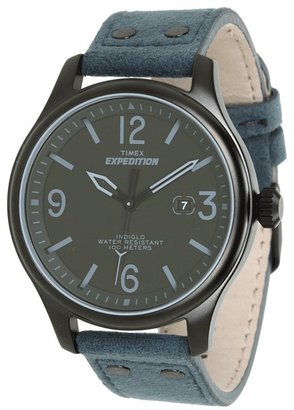 Timex Expedition Military Field Black Dial, Slate Blue Ultrasuede Slip Thru Strap Watch (Blue/Black) - Jewelry