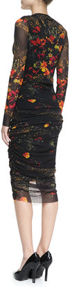 Jean Paul Gaultier Sleeveless Floral-Printed Fitted Dress, Black/Multicolor